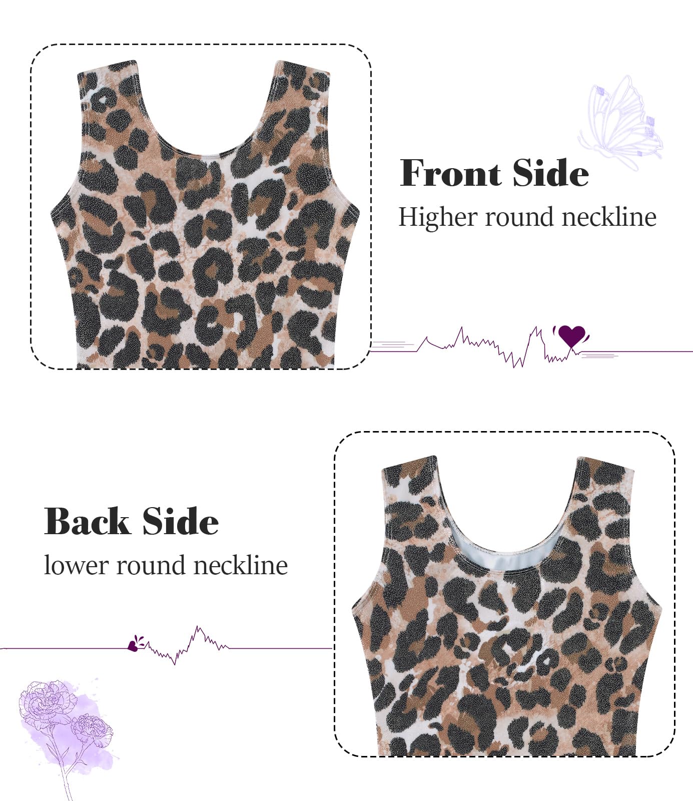 Vogseek Gymnastics Leotards for Girls Size 7 8 Brown Fashio Leopard Biketrad Sets with Hair Scrunchie Quick Dry Shiny Diamonds Classic Cute Ballet Dancewear for Tumbling