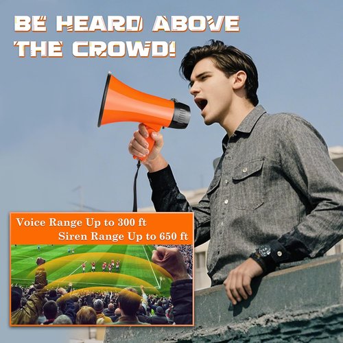 MyMealivos 20W Megaphone Bullhorn - Portable Design with Siren & 240s Recording | 5.4" x 8.6" for Indoor/Outdoor Use