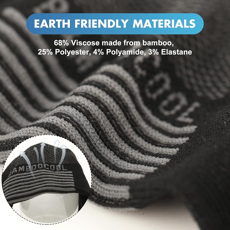 Bamboo Cool Mens Athletic Ankle Socks 8 Pack – Black Large, Moisture-Wicking Cushioned
