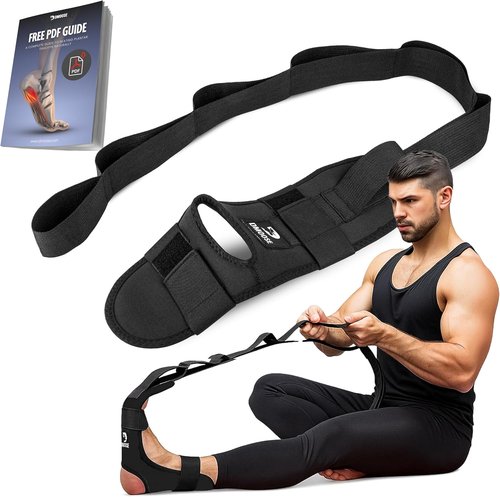 DMoose Fitness Foot & Calf Stretcher - Adjustable Padded Strap for Plantar Fasciitis Relief | Yoga Leg Stretching Tool