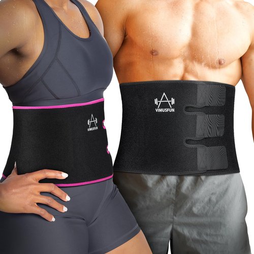 VIMUSFUN Waist Trimmer Belt Men Sweat Band Waist Trainer For Women Lower Belly Fat Tummy Stomach Wraps Waste Trainers Low Back Support Small/Medium/Large/Plus Size Black