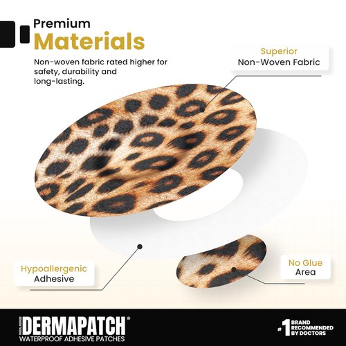 DermaPatch Adhesive Patch – 25 PCS Waterproof Overpatch Covers for CGM Sensors (Libre, Dexcom G6/G7, Stelo, Guardian, Enlite) – Ultra-Thin, No-Glue Center, Long-Fixation, Pre-Cut Paper (Color: Animal)