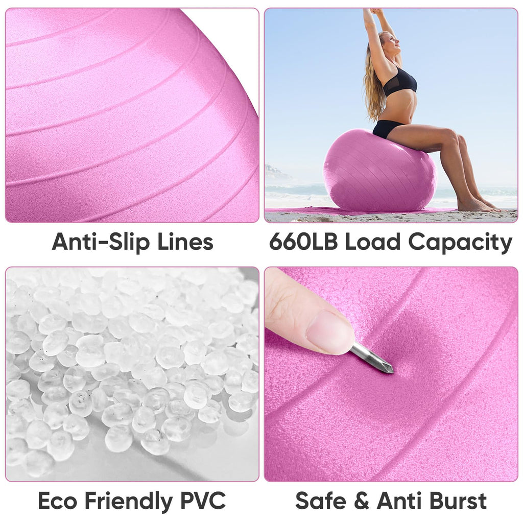 APEXUP Yoga Ball, 660 lbs Anti-Burst Exercise Ball with Pump, 5 Sizes (M (19"~22) 55cm, Fuschia)
