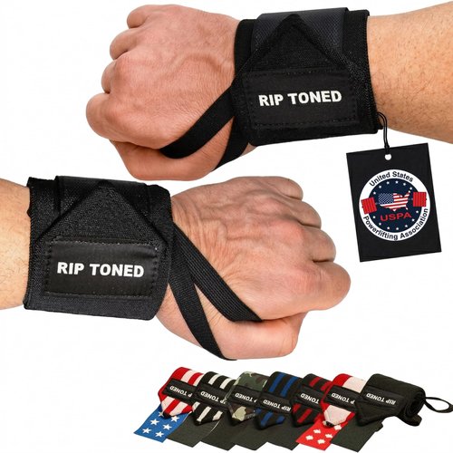 Rip Toned Wrist Wraps for Weightlifting – USPA & USAPL Approved 18" Wrist Straps for Powerlifting – Adjustable, Durable Gym Wraps with Thumb Loop – Quality Support for Men & Women – Black Flex