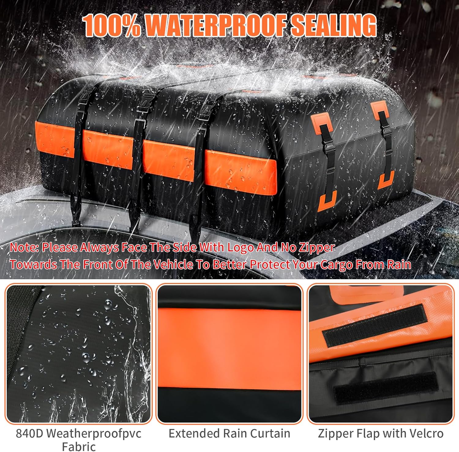 Skiennix 21 Cubic Feet Rooftop Cargo Carrier Bag - 100% Waterproof Heavy Duty with Anti-Slip Mat & Accessories