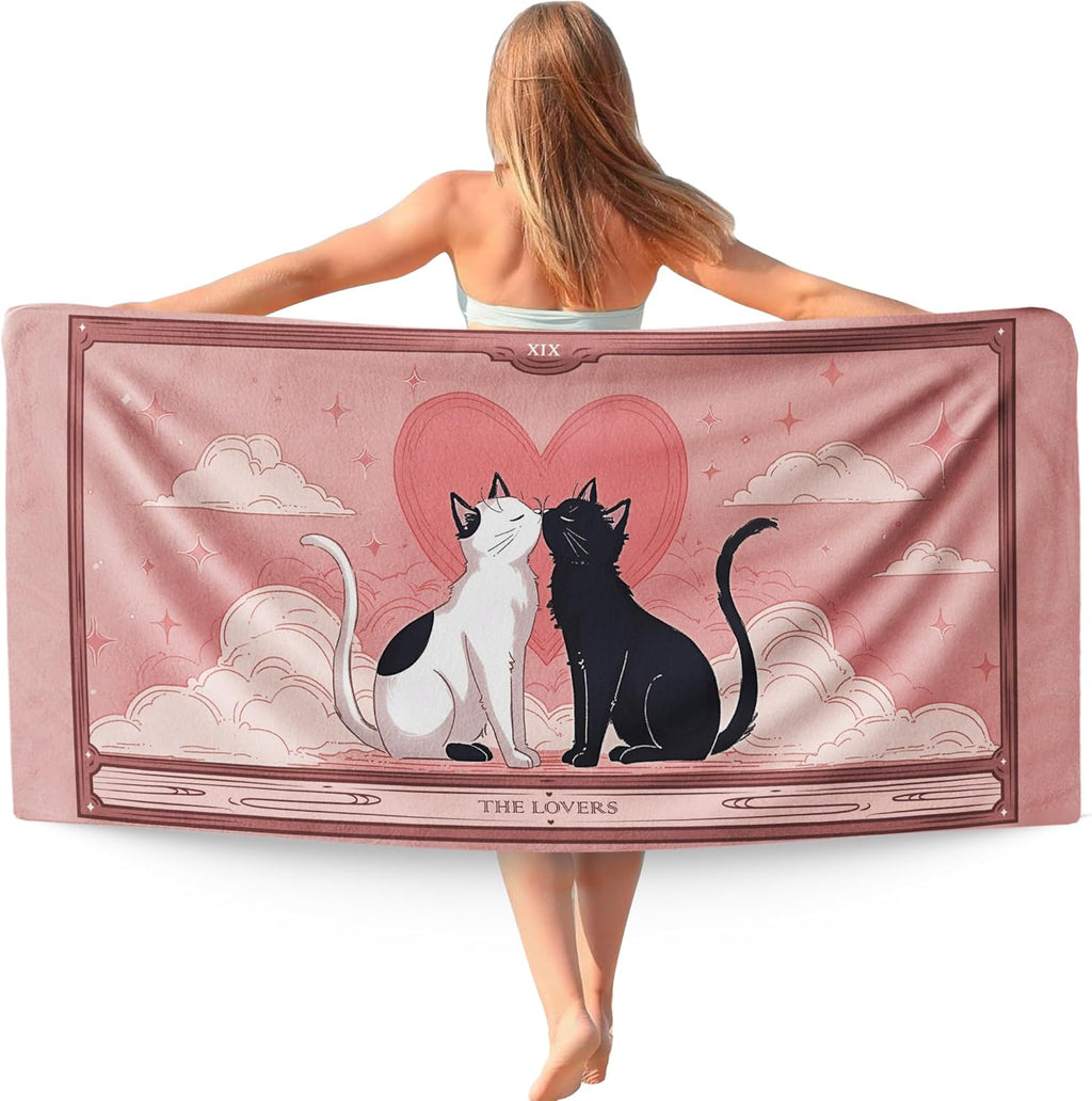 Pink Cat Valentine Beach Towel - Oversized Quick Dry Sand-Free Travel Towel | Perfect Gift for Women & Girls 30x60in