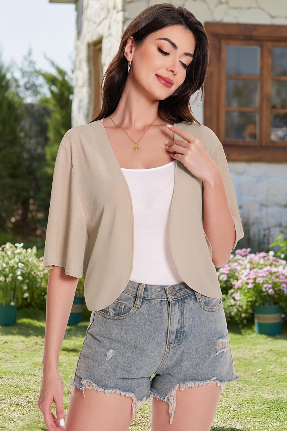 Skiennix Women’s Bolero Shrug Cardigan - Sheer Open Front Short Sleeve Kimono for Evening Wear