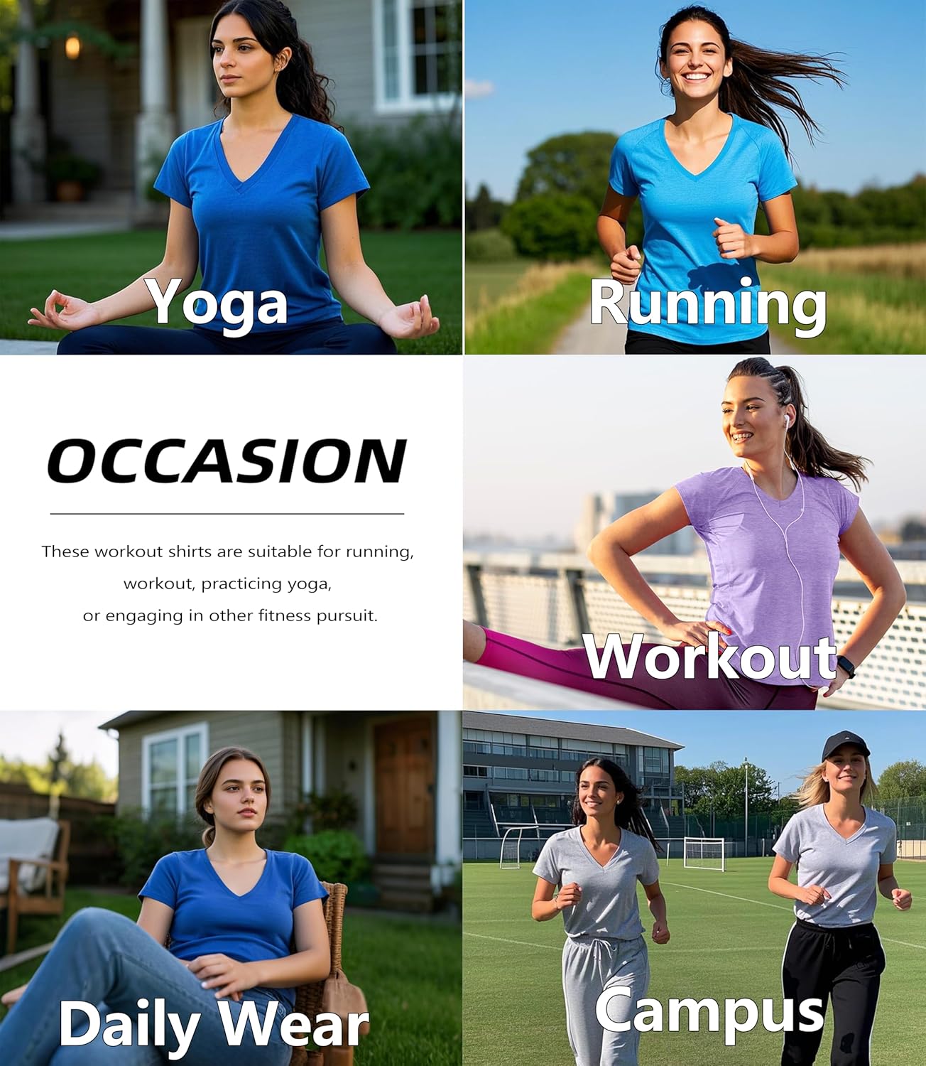 Skiennix 6 Pack Women's V-Neck Workout Shirts - Athletic Short Sleeve, UPF 50+ UV Protection, Quick Dry Yoga Tops
