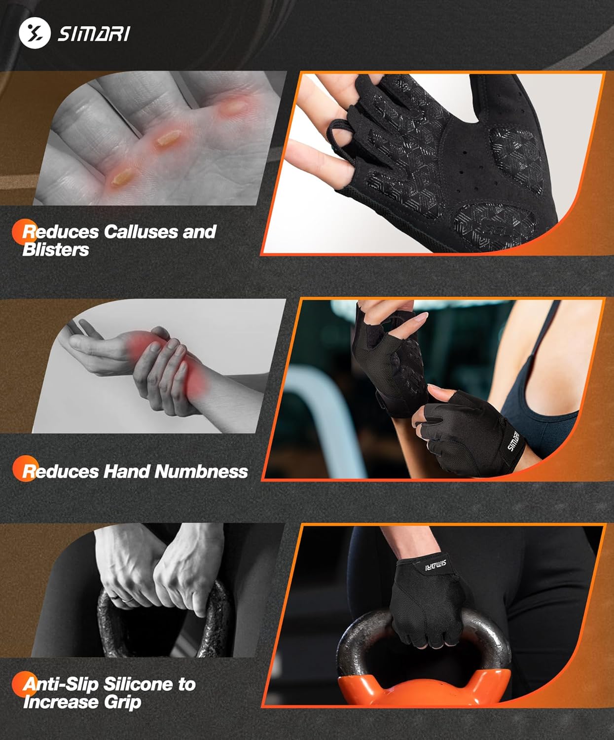SIMARI Cycling Gloves - Breathable Gel Pads for Men & Women | Comfortable Grip for Gym, Biking & Weight Lifting - Sizes XS to XL