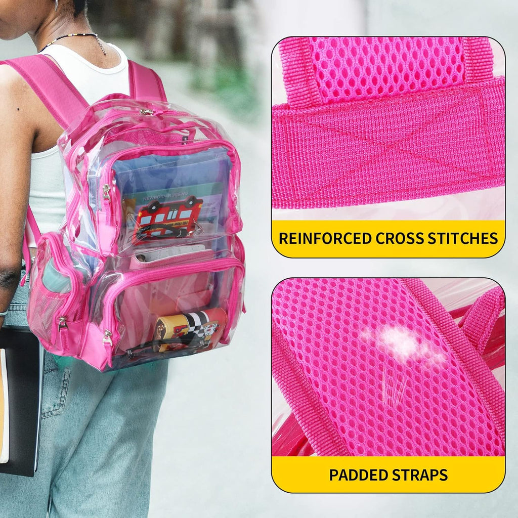 Vorspack Clear Backpack - Transparent Design with Reinforced Bottom & Multi-Pockets | Pink