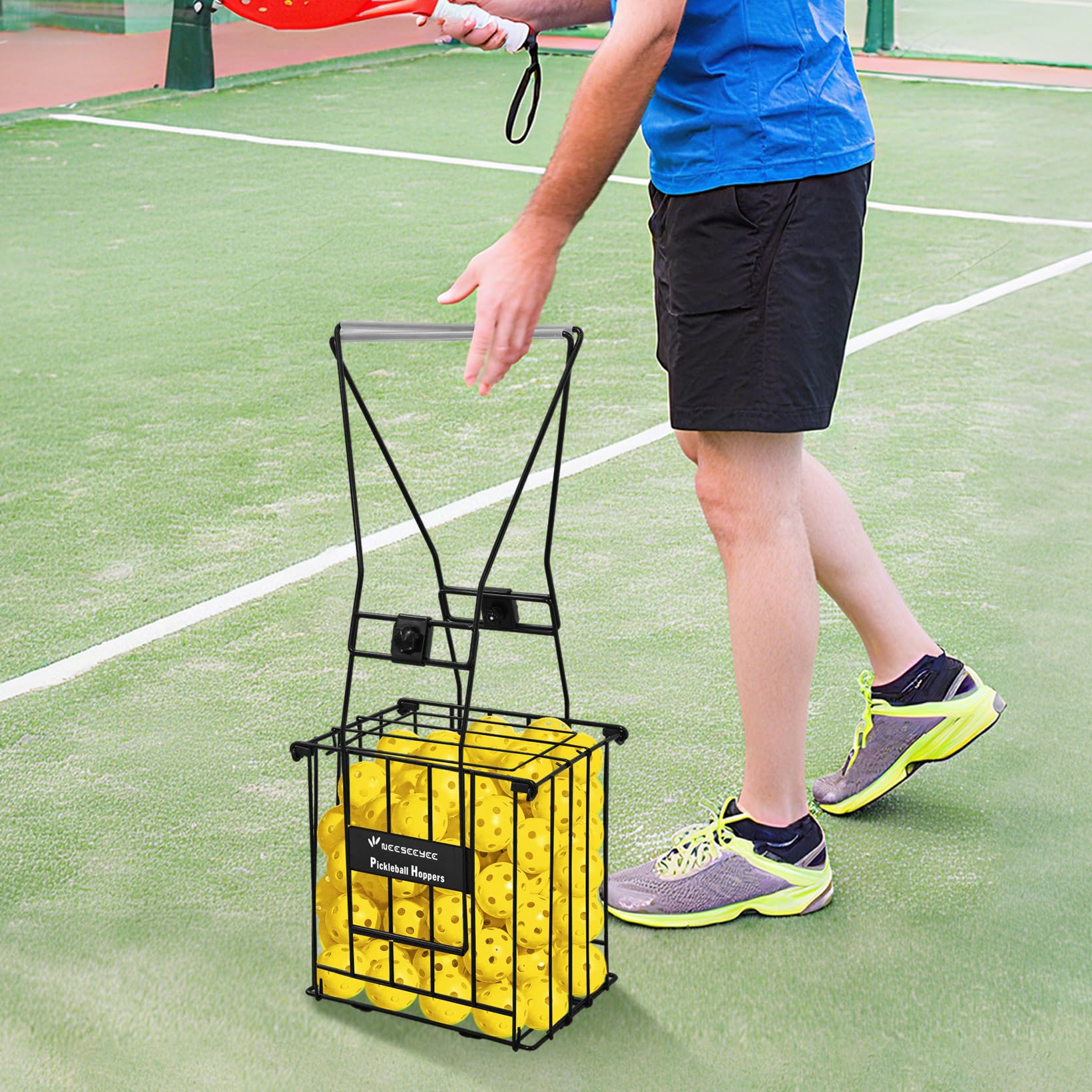 Pickleball Hopper Pickleball Picker Upper - Pickleball Retriever Basket Carrier Gatherer Picker Hopper Container for Picking and Storage Training Tool Holds 60 Pickleball