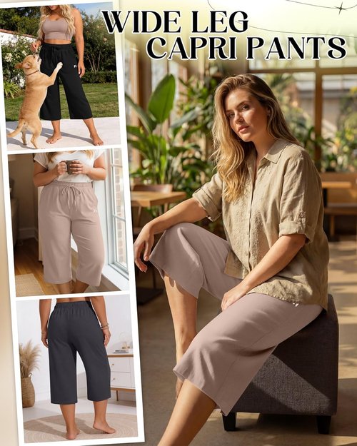 Neer Women's Plus Size Capris - Wide Leg Casual Drawstring Pants with Pockets | 3 Pack