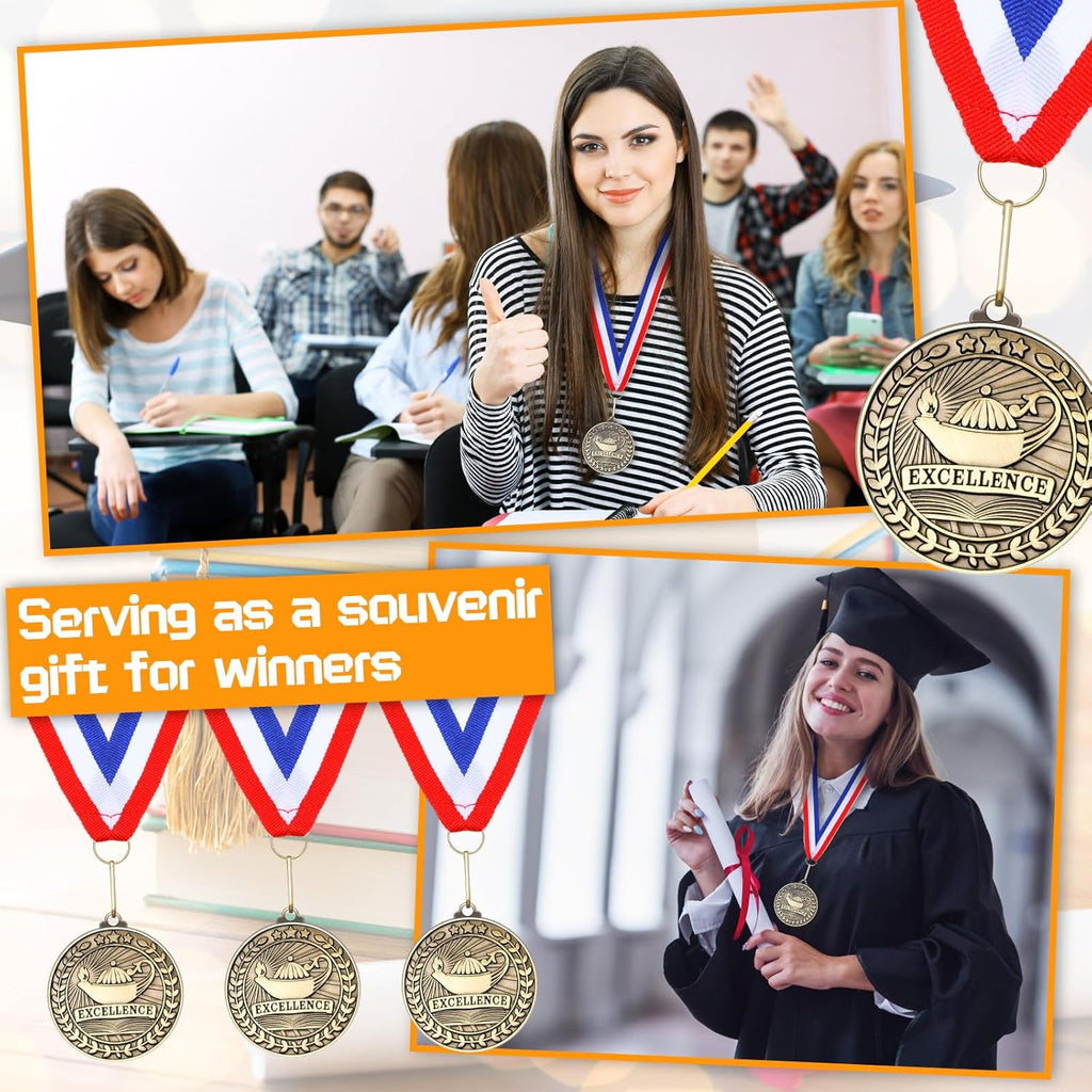Quelay Gold Award Medals - 60 Pcs 2 Inch Winner Medals with Neck Ribbons for Competitions & Events