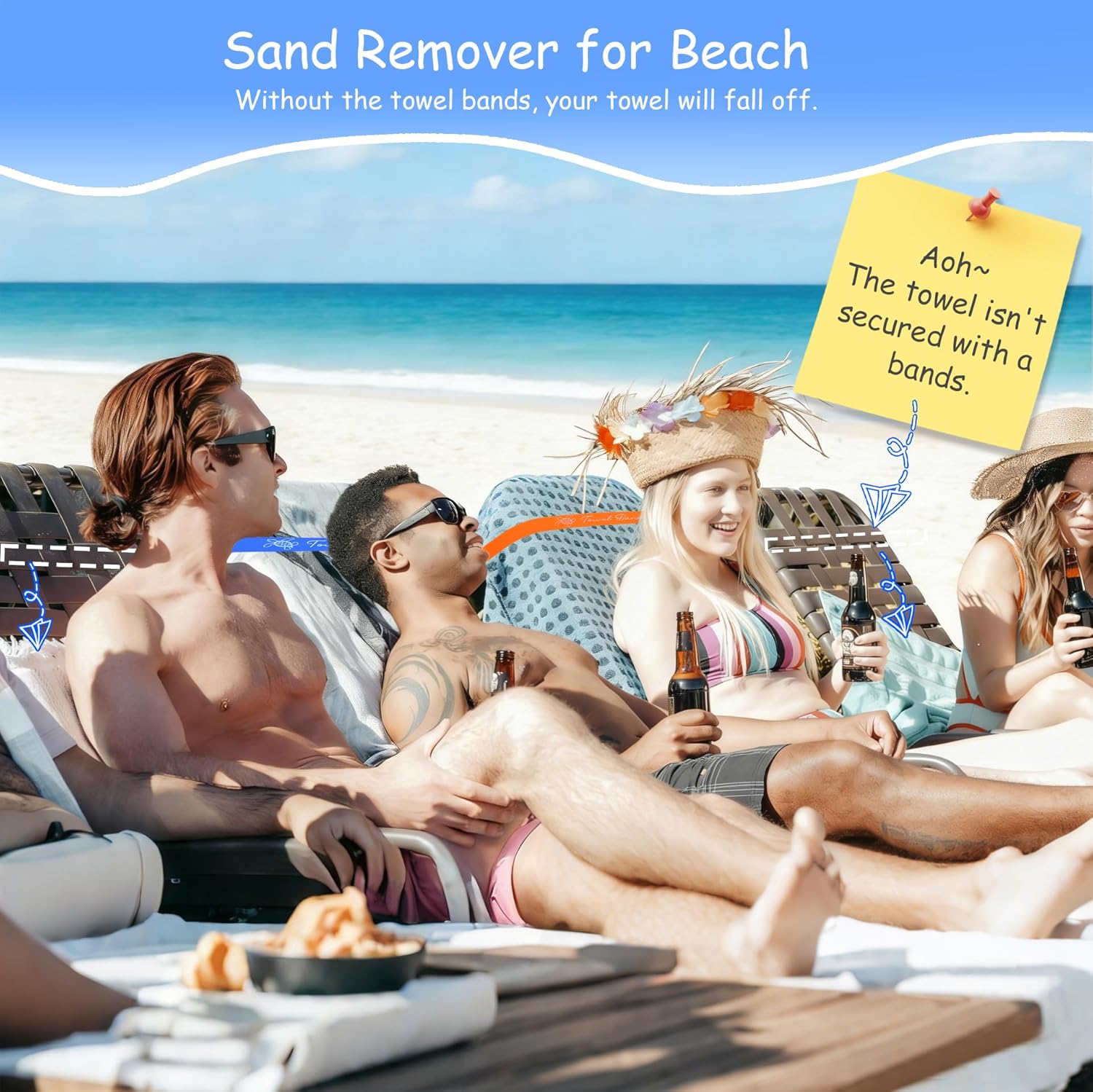 Skiennix Towel Band - Essential Beach & Pool Accessory with Magnetic Hooks | Perfect for Cruises & Vacations