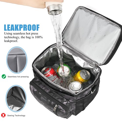 MIYCOO Lunch Bag & Lunch Box for Men Women, Double Deck Leakproof Insulated Soft Large Adult Camping Cooler bag for Work, Beach, Picnic, Travel (Black Camo, 15L)