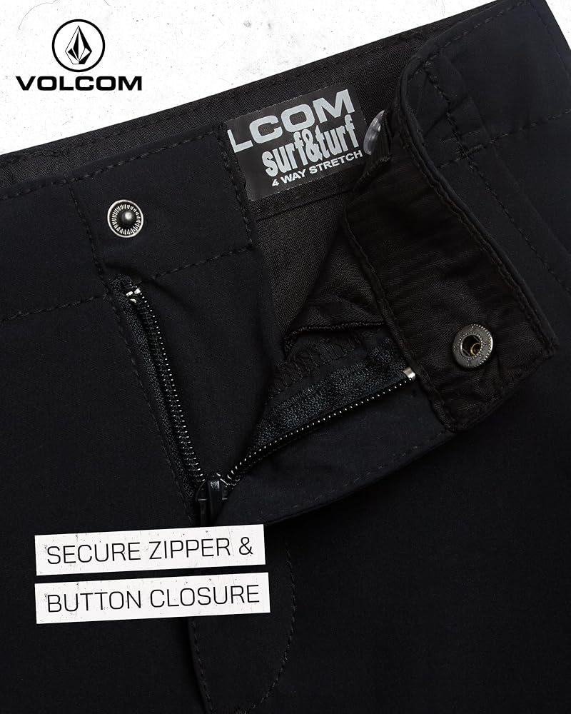 Volcom Boys Hybrid Chino Shorts - Quick-Dry Uniform Short with Pockets (Black)