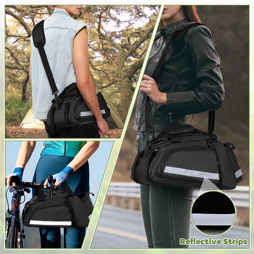 GRAOSO Bike Rear Rack Bag, Pannier Bags for Bicycles with 12L Capacity, Bike Trunk Cooler Bag with Reflective Strips, Reinforced Handle and Removable Shoulder Strap (Black)
