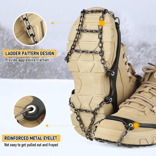 Pecube Ice Cleats for Shoes and Boots Traction Cleats Men Women Boot Chains Crampons for Anti Slip Outdoor Shoveling Hiking Walking on Snow and Ice (Black, M)