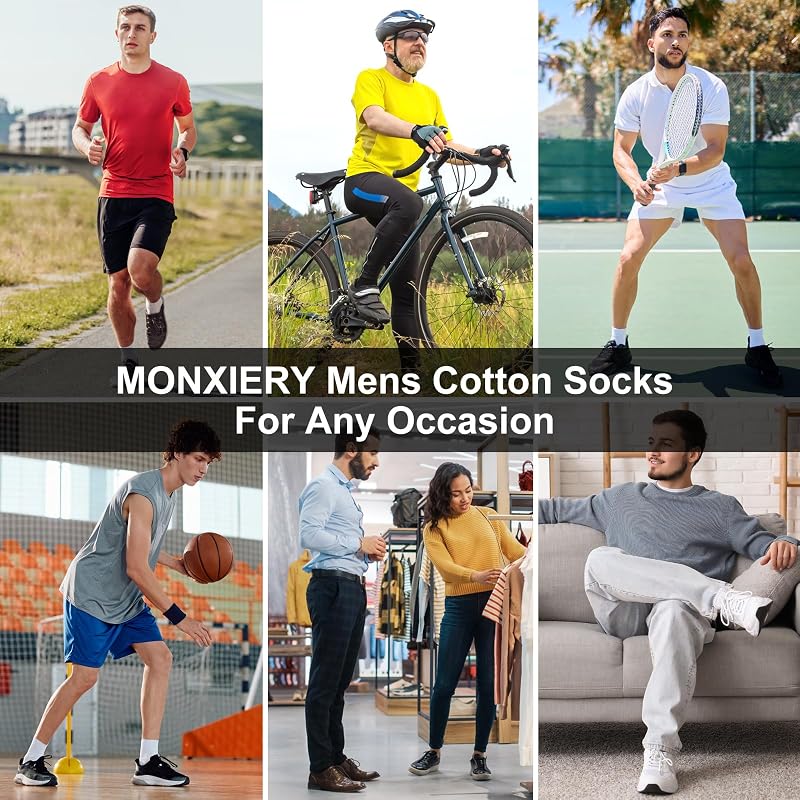Monxiery 5 Pairs Mens Cotton Cushioned Ankle Socks, Moisture-Wicking Breathable Athletic Socks – White, Large-XL