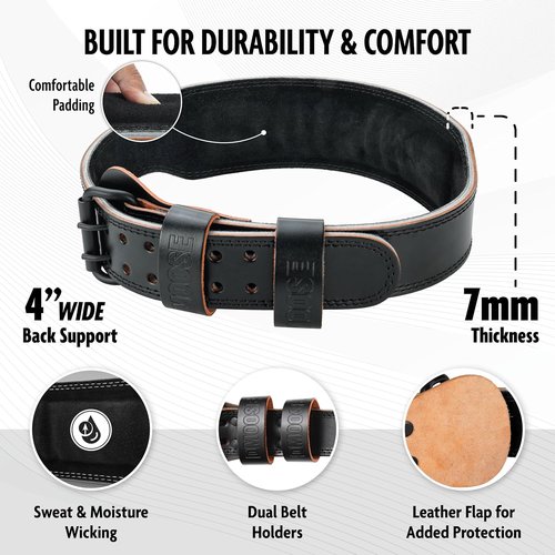 DMoose Fitness Weight Lifting Belt - 7MM Cushioned Lumbar Support | Adjustable Genuine Leather for Squats & Deadlifts