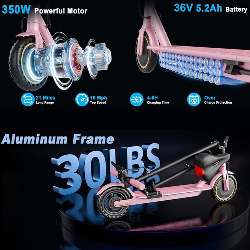 Electric Scooter - Folding E-Scooter for Adults with Seat | 350W Motor, 19MPH, 21-Mile Range