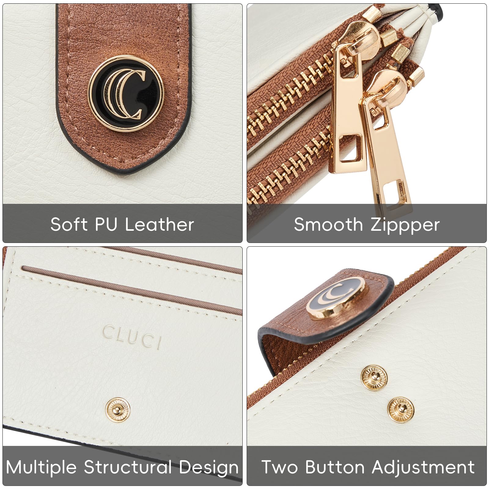 CLUCI Wallet for Women Leather Slim Womens Wallet RFID Blocking Bifold Credit Card Holder with Zipper Pocket