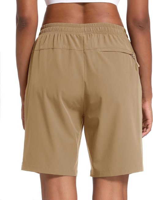 MAGCOMSEN Women's Hiking Shorts - Lightweight Quick-Dry 8" Golf Shorts | Water-Resistant with 3 Zipper Pockets
