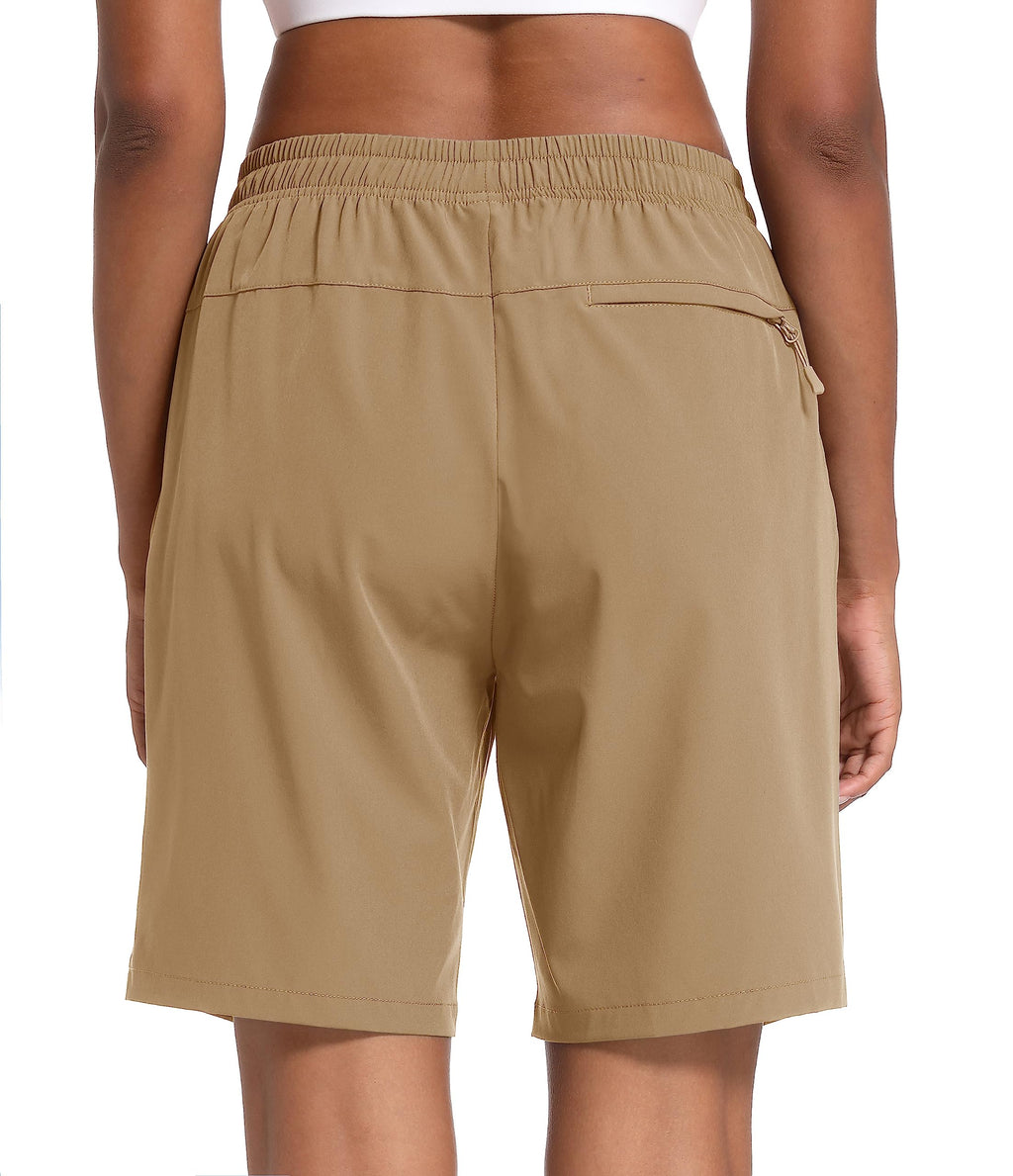 MAGCOMSEN Hiking Shorts Woman 8 Inch Inseam Quick Dry Lightweight Running Shorts with Pockets Active Khaki S