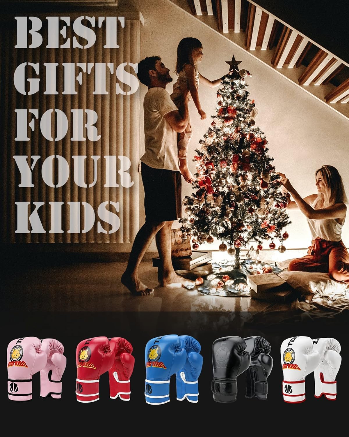 TEKXYZ Kids Boxing Gloves - Synthetic Leather Training Gloves in Vivid Colors for Ages 3-12