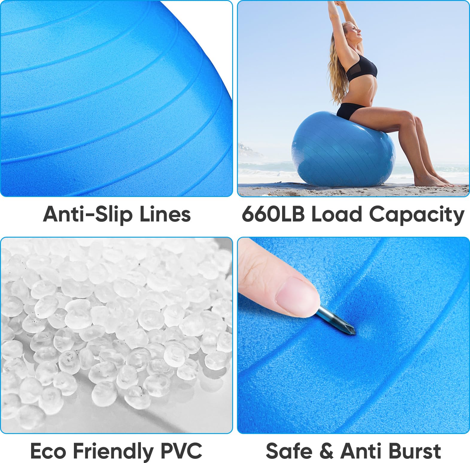 APEXUP Yoga Ball, 660 lbs Anti-Burst Exercise Ball with Pump, 5 Sizes (S (15"~18") 45cm, Blue)