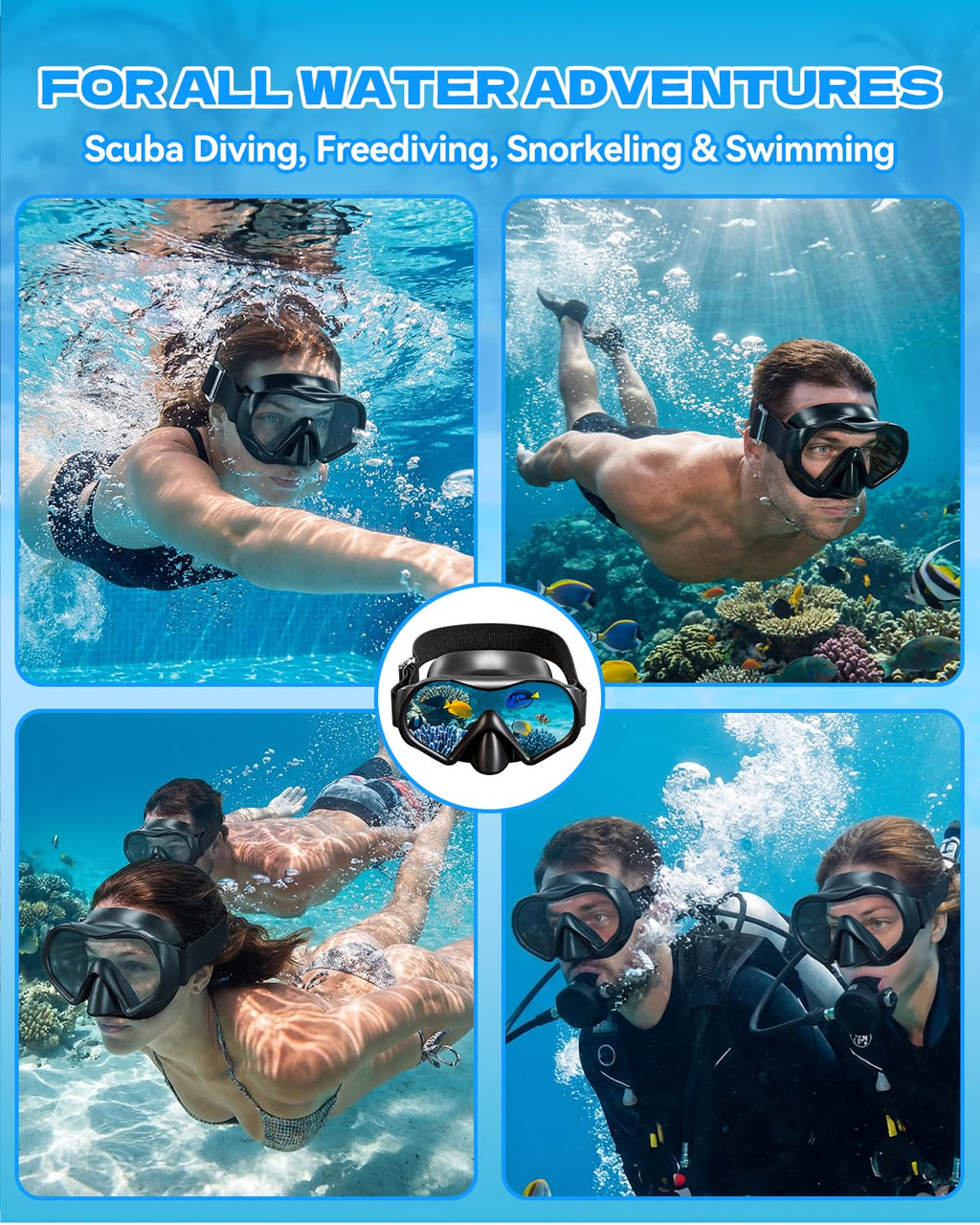 Aegend Diving Mask for Adult Youth, Anti-Fog Anti-UV Wide View Snorkel Mask for Scuba Diving Swimming Snorkeling