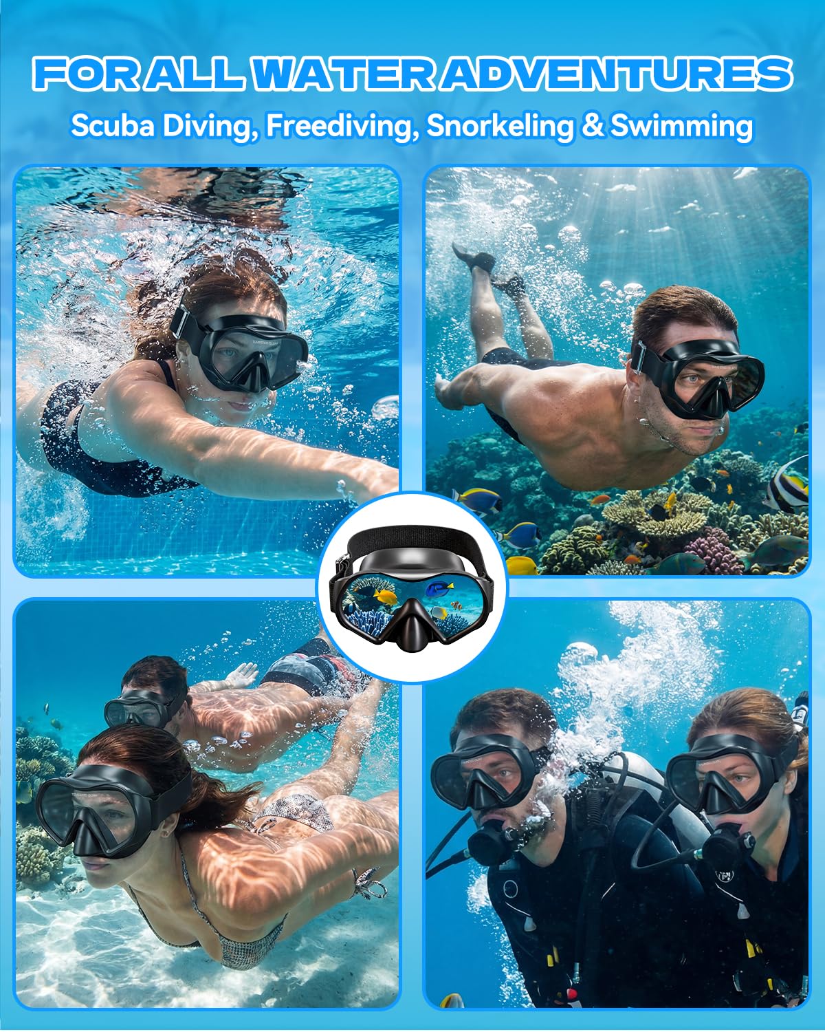 Aegend Diving Mask for Adult Youth, Anti-Fog Anti-UV Wide View Snorkel Mask for Scuba Diving Swimming Snorkeling