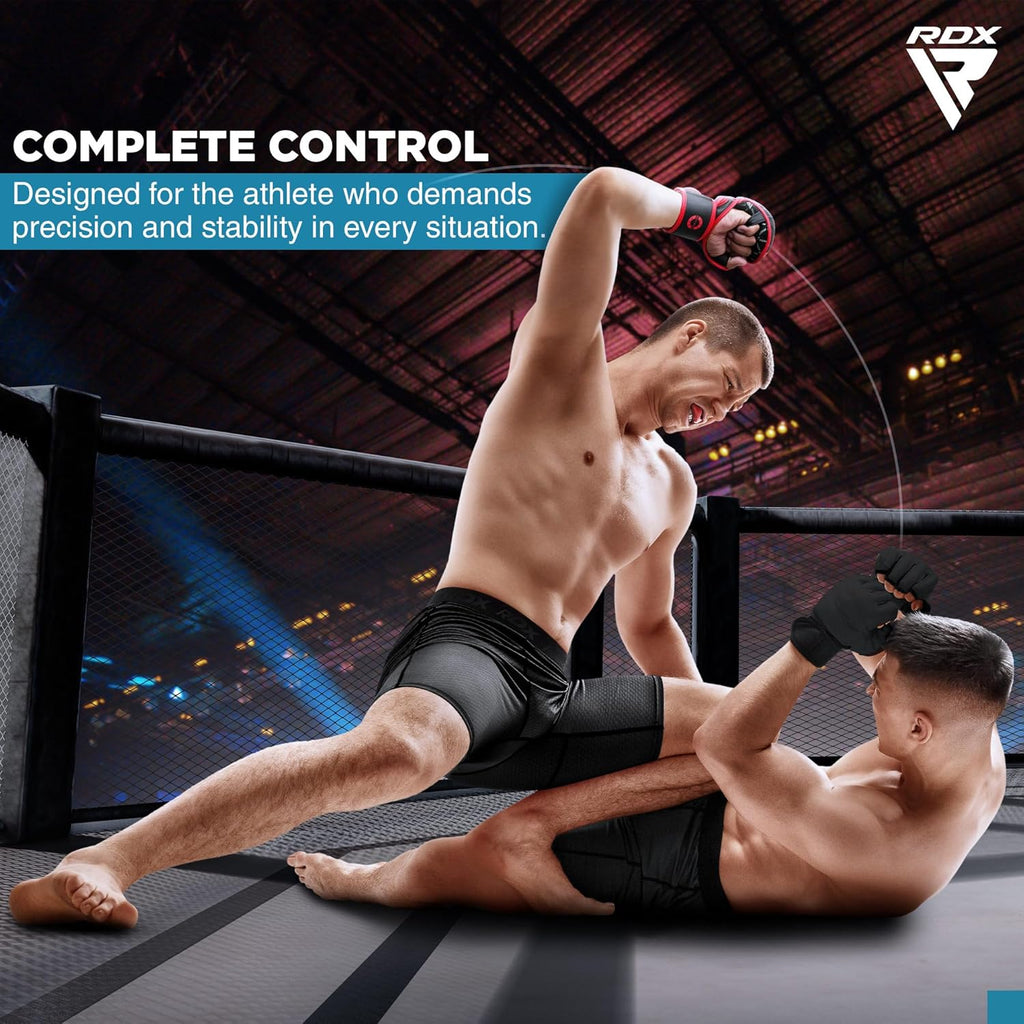 RDX MMA Gloves - Hybrid Open Palm Martial Arts Mitts for Men & Women | Maya Hide Leather, Wrist Support
