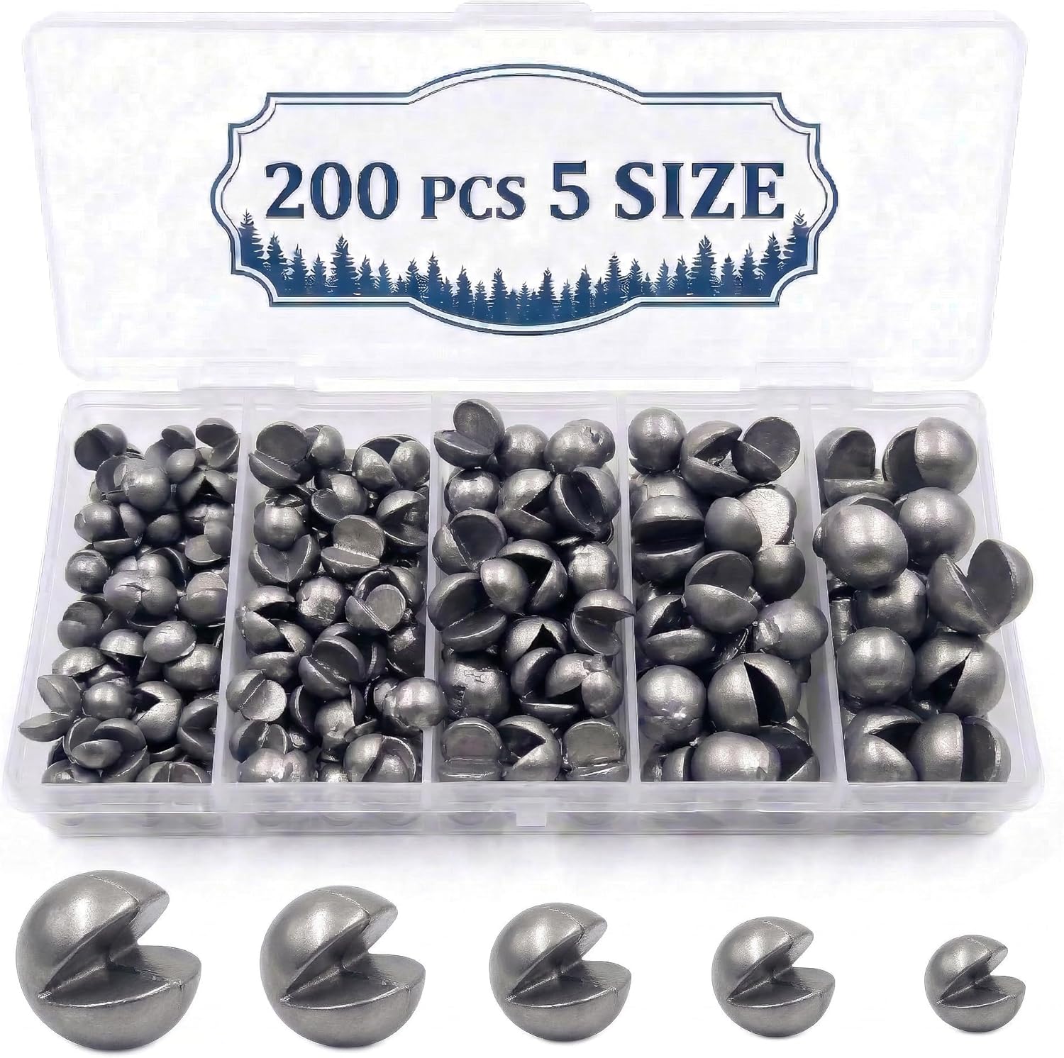Skiennix Premium Split Shot Fishing Weights - Removable Leakproof Sinkers for Freshwater & Saltwater | 200/350 Pcs in 5/6 Sizes