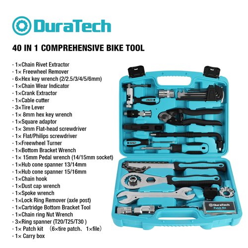 DURATECH 40 Pieces Bike Repair Kit, Complete Bicycle Tool Kit with Storage Case, Bike Tools for Mountain & Road Bikes – Chain, Tire, Brake, and Pedal Maintenance Set, Great Gift for Men, Women
