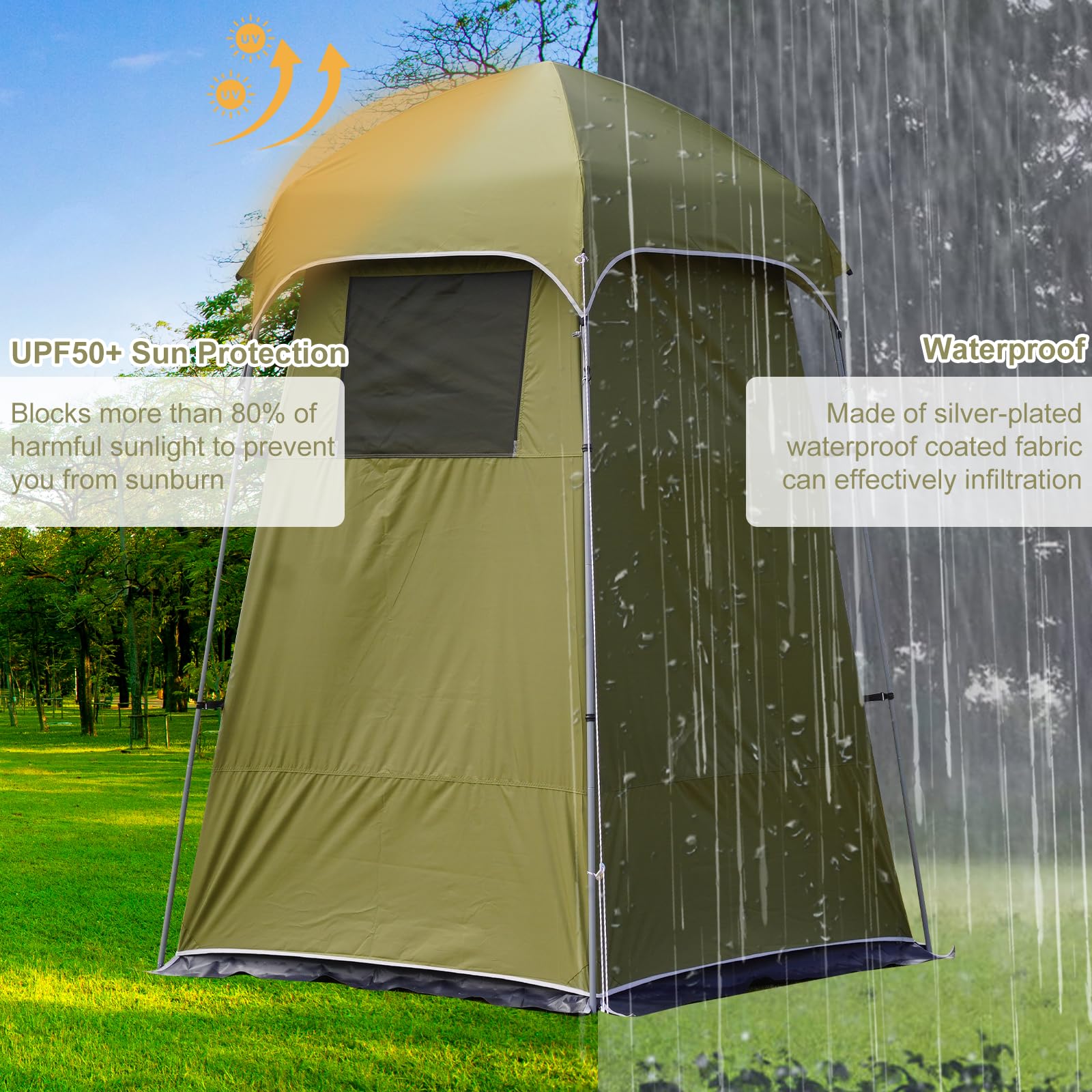 Vidalido Outdoor Camping Shower Tent Easy Setup Privacy Changing Room Portable Camp Shower Tents for Camping with Floor, Waterproof Privacy Shelters Toilet Tent (Army Green)