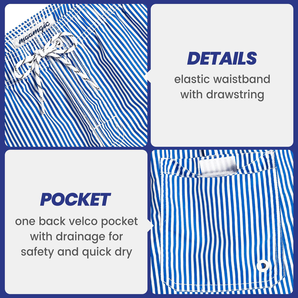 maamgic Mens Swim Trunks Quick Dry Swim Shorts with Mesh Lining Funny Swimwear Bathing Suits 7inch Blue Striped Large