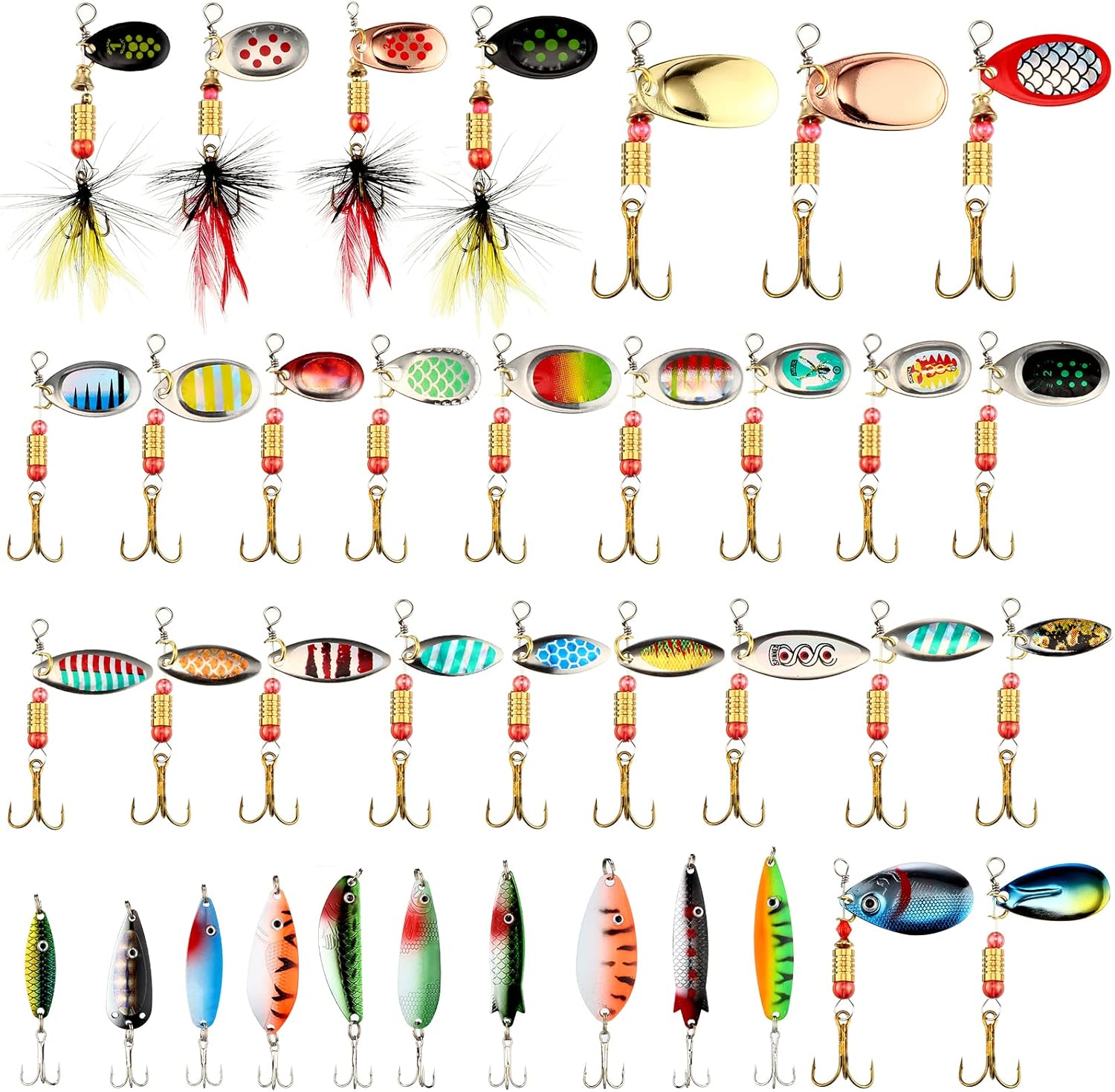 Skiennix Fishing Lures Kit - 100 Pcs Metal Spinner Baits for Trout, Salmon, Bass | Includes 4 Tackle Boxes