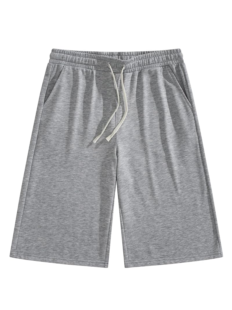 JMIERR Men’s Baggy Sweat Shorts Below Knee - Grey, Medium
