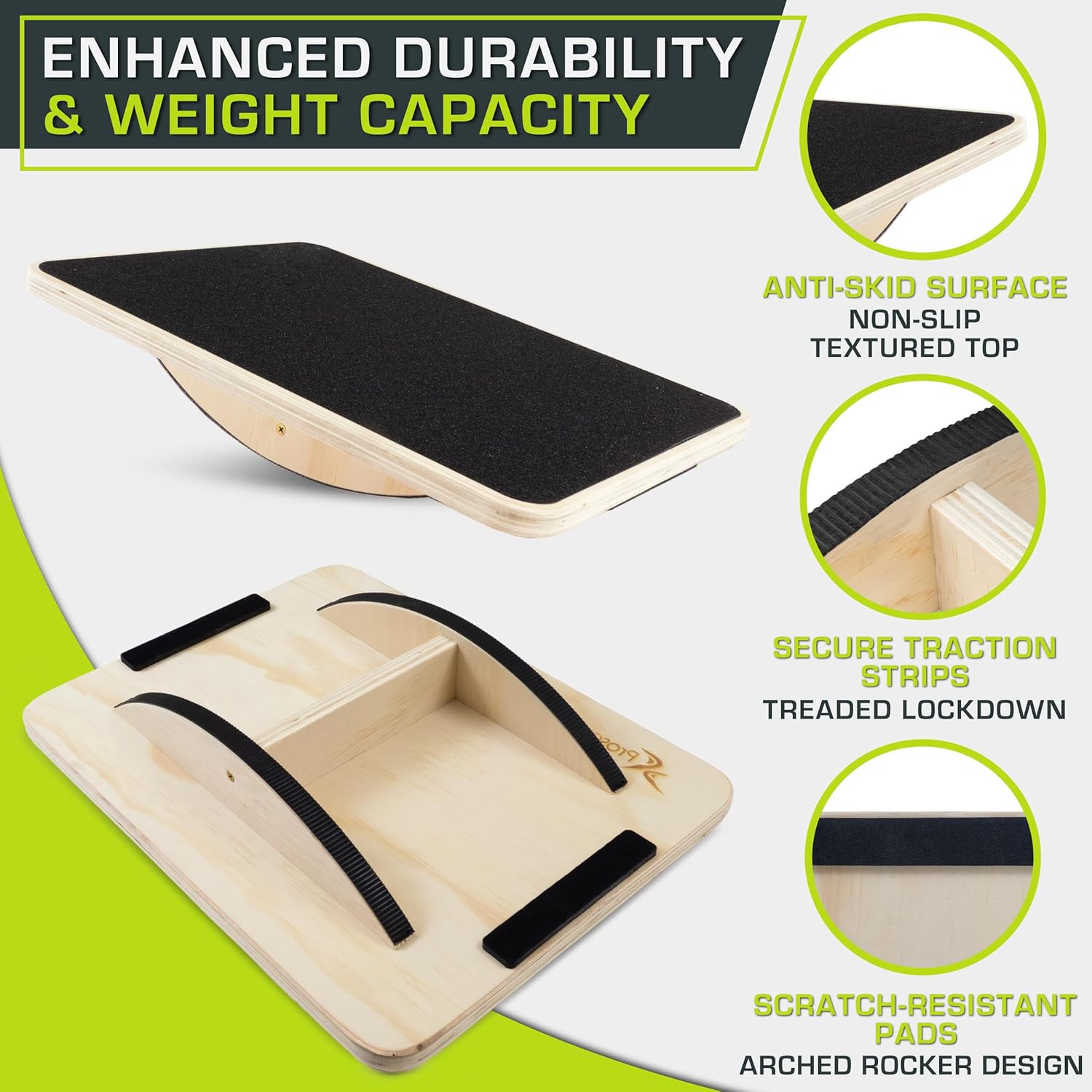 ProsourceFit Wooden Rocker Balance Board - Anti-Slip Core Trainer for Stability | 17.5in Black