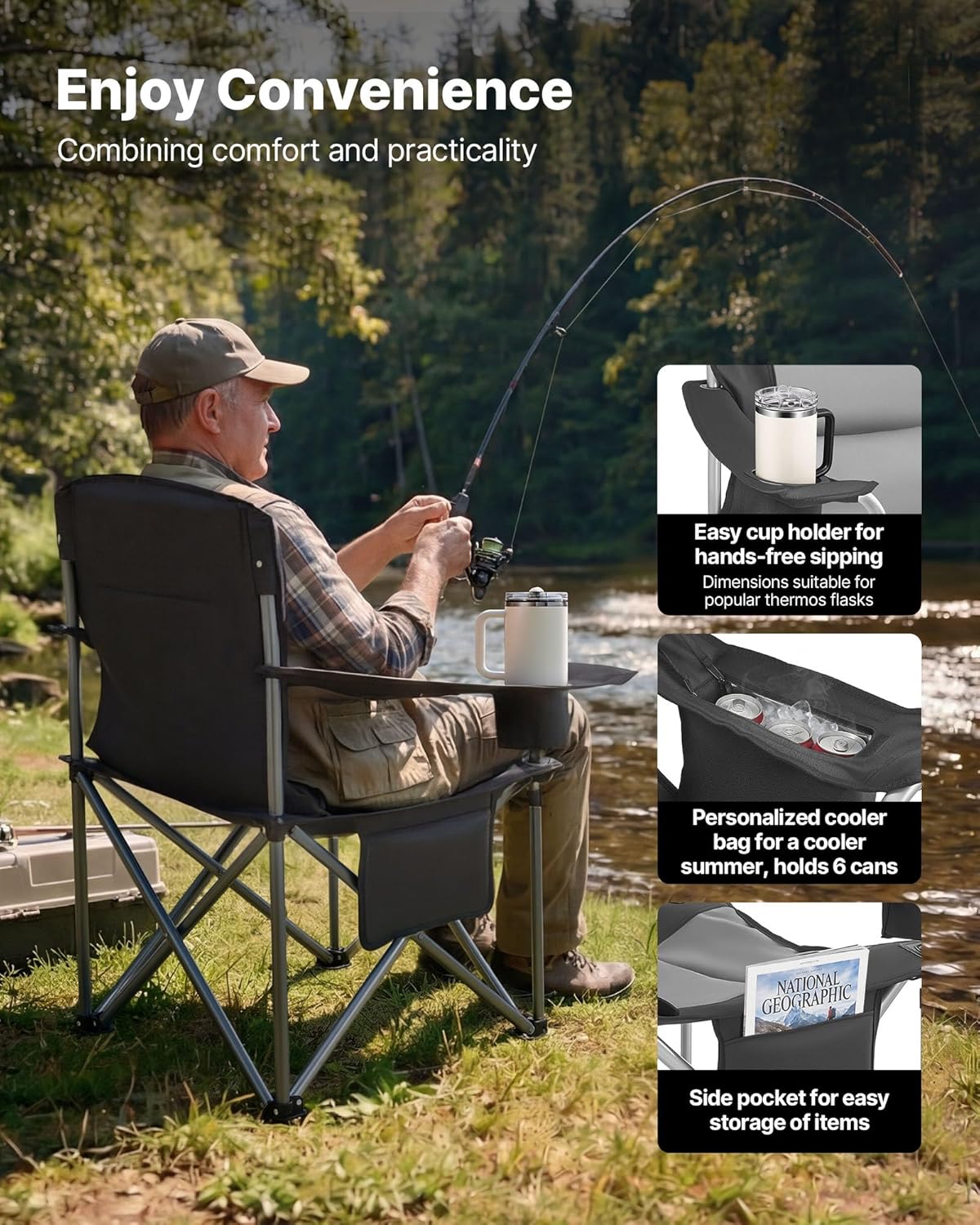 VEVOR Oversized Camping Chair - Portable Heavy-Duty Quad with Lumbar Support & Side Pockets | 2-Pack