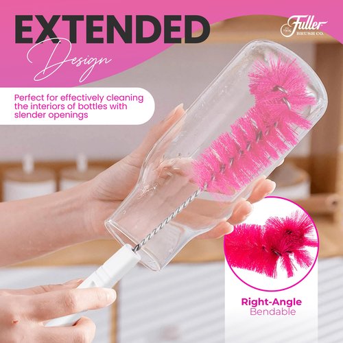 Fuller Brush Bottle Brush – Cleans Narrow Mouth Water Bottles, Travel Mugs, Sports Tumblers, Hydration Flasks, Gym Jugs - Pink