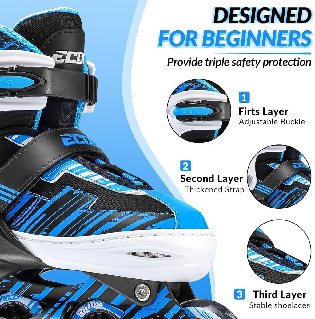 Skiennix Adjustable Inline Skates for Kids | Light-Up Wheels | Ages 5-12 | Perfect for Beginners