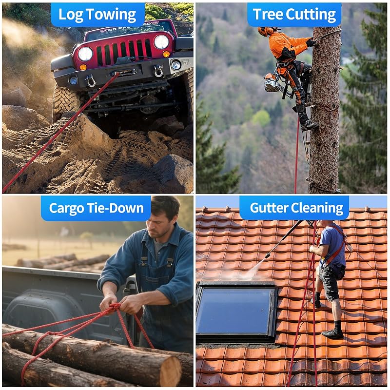 150 Ft Heavy Duty Climbing Rope, 1/2 in Arborist Rope for Tree Rigging - Red (Variation: 150ft-Red-1/2)