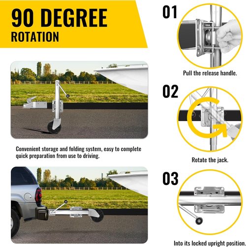 MaxxHaul 10" Lift Swing Back Trailer Jack - Heavy Duty 1,000 lb Capacity with Smooth-Rolling Wheel