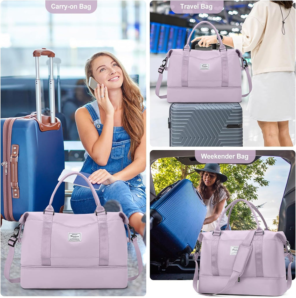 Travel Duffel Bag with Shoes Compartment, Overnight Weekender Bags for Women,Carry on Personal Item Bag