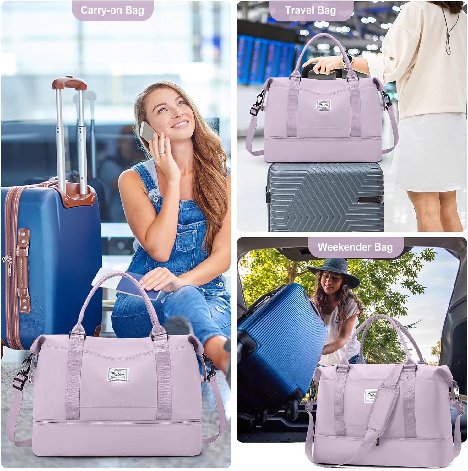 Travel Duffel Bag with Shoes Compartment, Overnight Weekender Bags for Women,Carry on Personal Item Bag