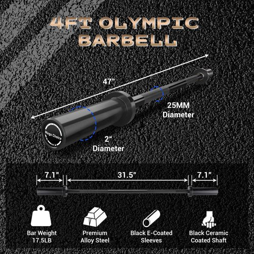 Olympic Barbell Bar for Weightlifting - 7FT Heavy Duty (1500LB/700LB), 4FT Short (500LB), 47" EZ Curl Bar - Fits 2" Standard Plates - Home Gym Strength Training