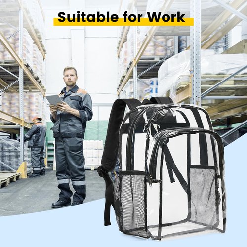 Vorspack Clear Backpack Heavy Duty - Transparent See Through Backpacks Extra Large Clear Bookbag for College Work Travel - Black