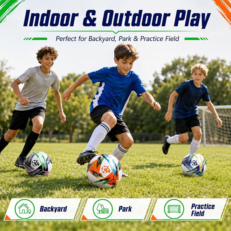 Soccer Ball Size 3/4/5 with Pump - Tri-Color PVC, 7.8in Diameter, Includes 3-Pack